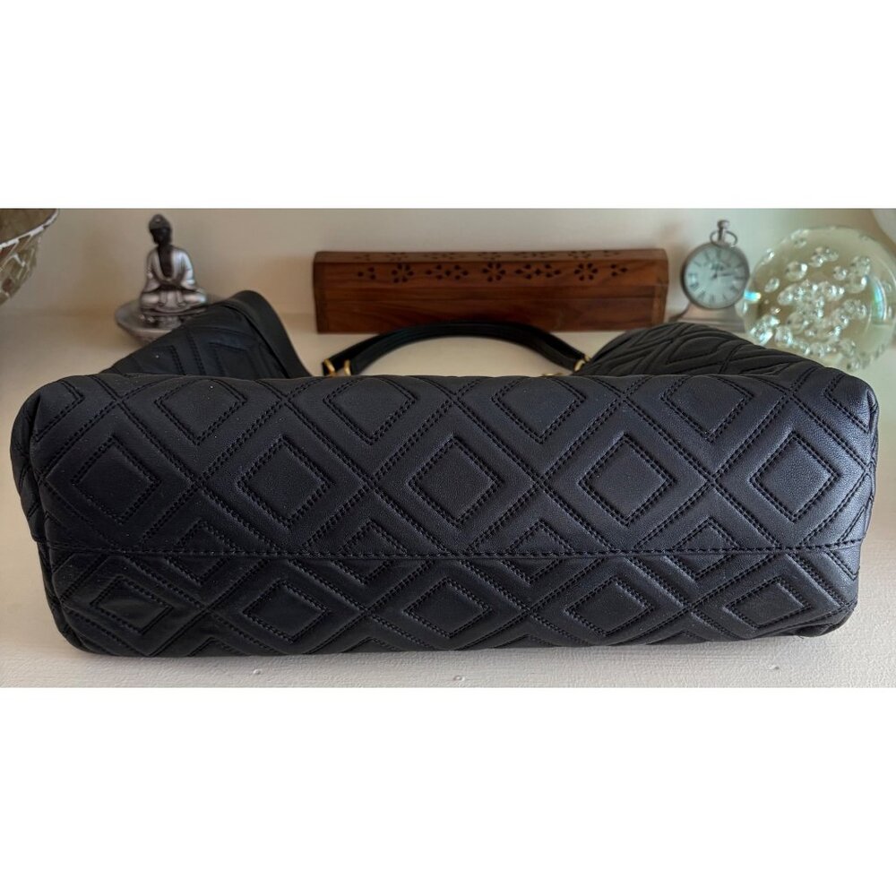 Tory Burch Fleming Quilted Leather Diamond Handbag Black Triple-Compartment Tote - Picture 10 of 14